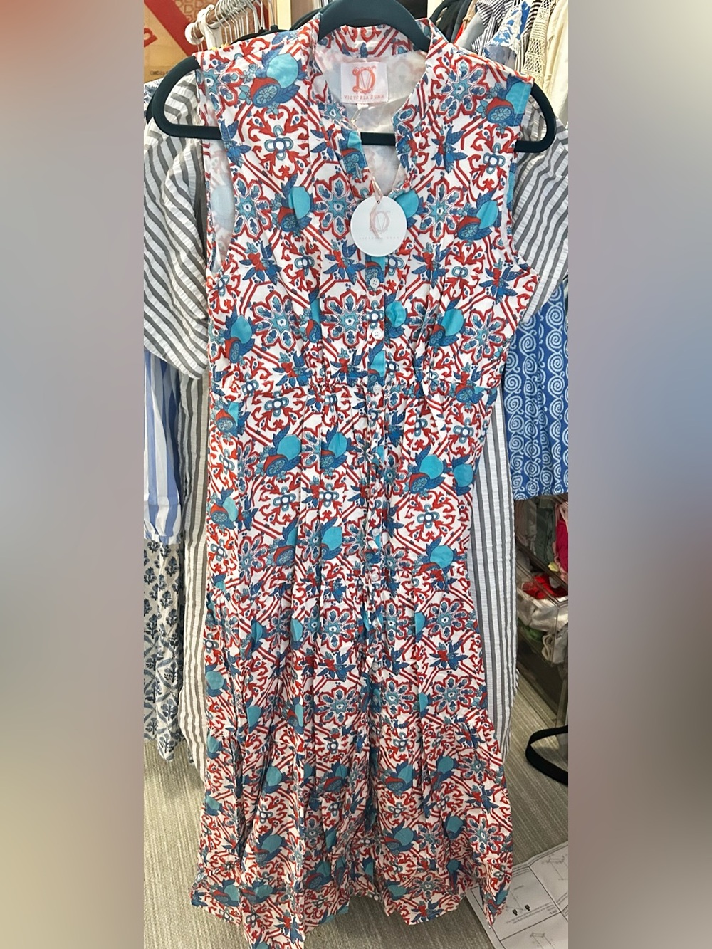 Victoria Dunn Blue and Red Floral Maxi Dress